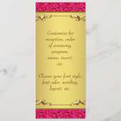 Programme de menu de mariage rose chaud et or (Dos)