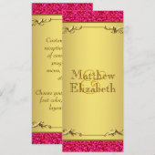 Programme de menu de mariage rose chaud et or (Devant / Derrière)