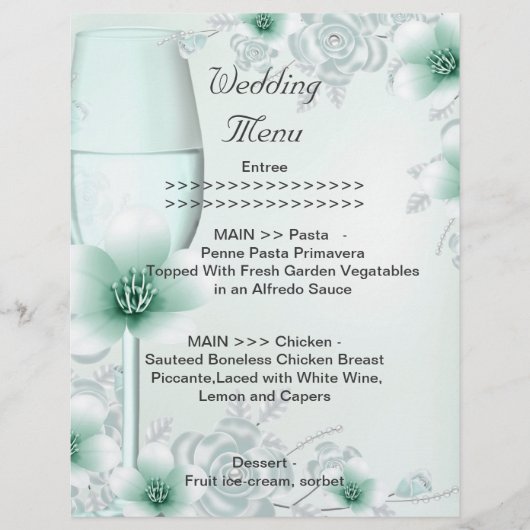 Programme de menu de mariage Rose de Fleur de Ment (Devant)