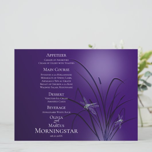 Programme de menu mariage | Amethyst Purple Dragon (Debout devant)