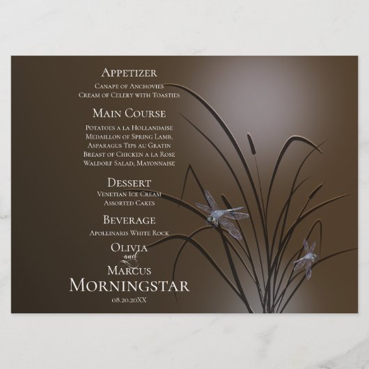 Programme de menu mariage | Dragonfly Mocha douce (Devant)