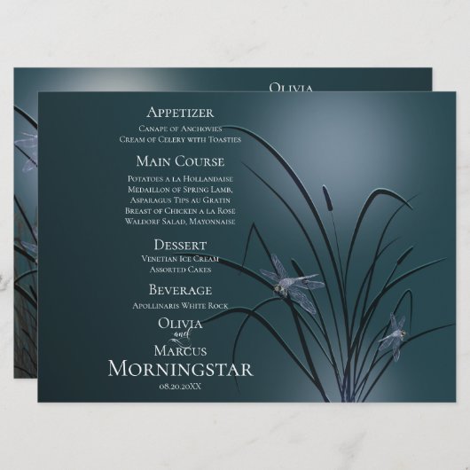 Programme de menu mariage | Dusty Turquoise Dragon (Devant / Derrière)