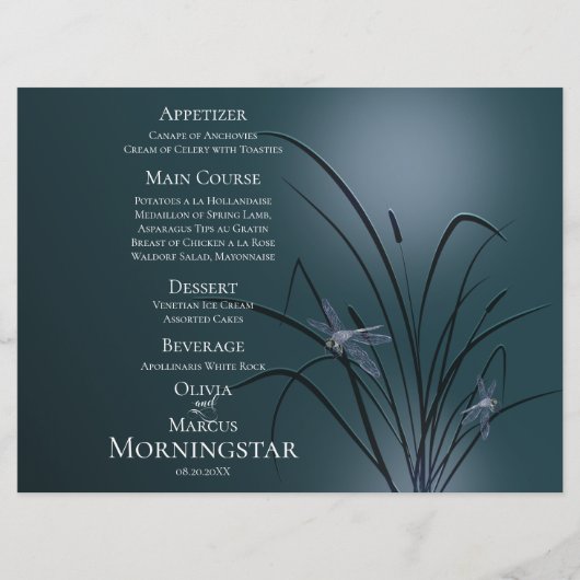 Programme de menu mariage | Dusty Turquoise Dragon (Devant)