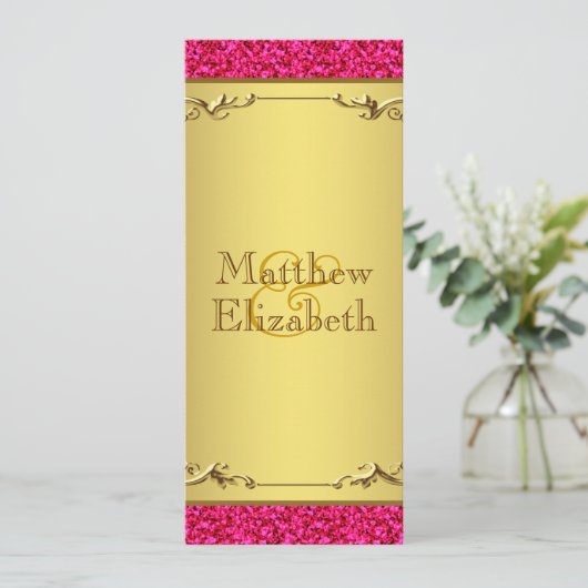 Programme de menu Mariage rose et or chaud (Debout devant)