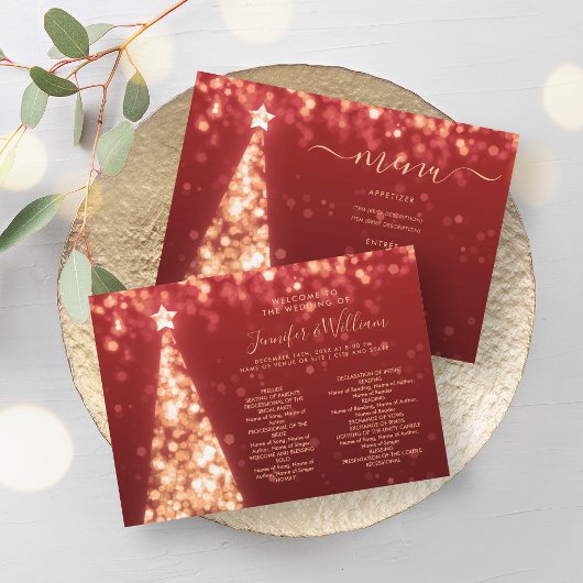 Programme de menu Mariage rouge or de l'arbre de N