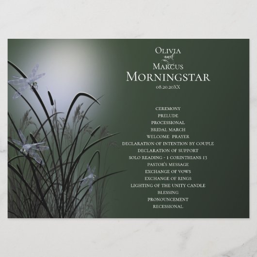 Programme de menu mariage | Sage Green Dragonfly (Dos)