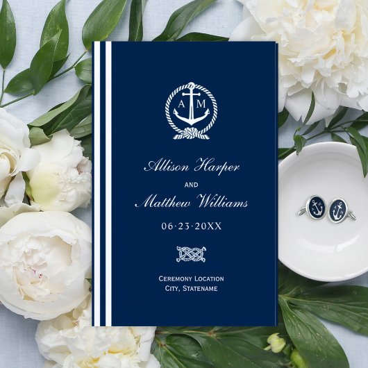 Programme de monogramme pour Mariage d'Ancre bleu 