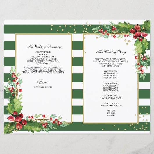 Programme de Noël plié - Vert & Or (Dos)