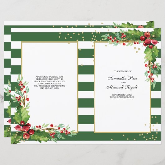 Programme de Noël plié - Vert & Or (Devant / Derrière)