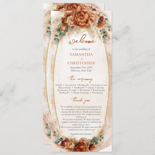 Programme de pampas bordeaux de fleurs de Terracot (Devant / Derrière)