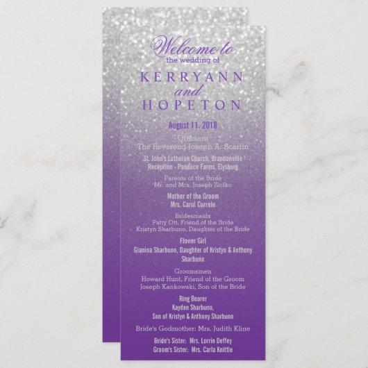 Programme de Parties scintillant pourpre et argent (Devant / Derrière)