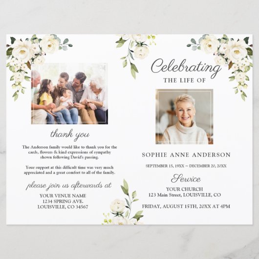 Programme de photos du service funéraire commémora (Devant)