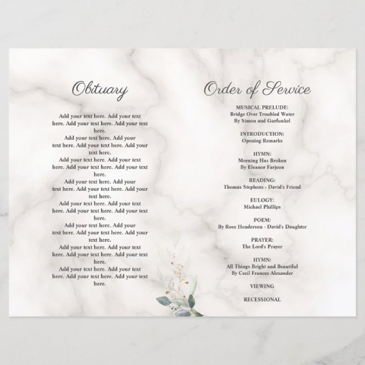 Programme de photos du service funéraire commémora (Dos)