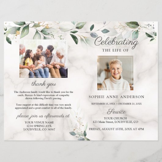 Programme de photos du service funéraire commémora (Devant)