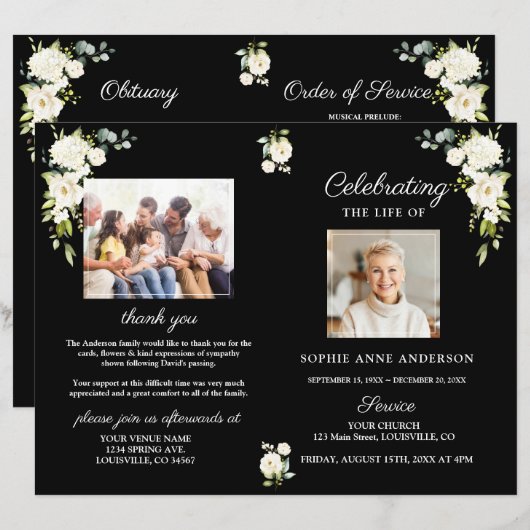 Programme de photos du service funéraire de fleurs (Devant / Derrière)