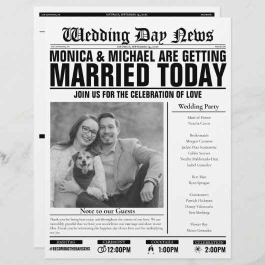 Programme de presse Mariage personnalisable (Devant / Derrière)