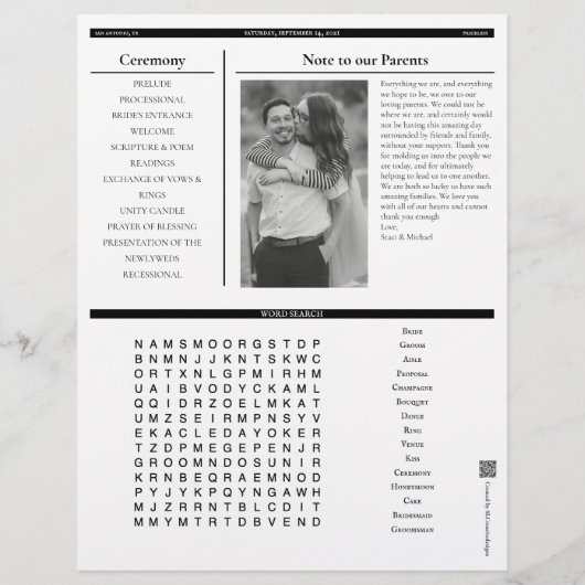 Programme de presse Mariage personnalisable (Dos)