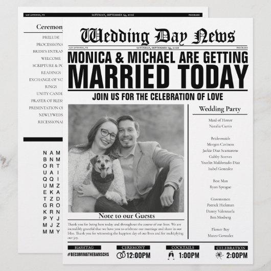 Programme de presse Mariage personnalisable (Devant / Derrière)