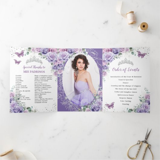 Programme de Quinceañera 15 Fleur de Lilas Violet (Intérieur)