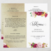 Programme de Quinceanera d'or rouge et de fleurs j (Devant / Derrière)