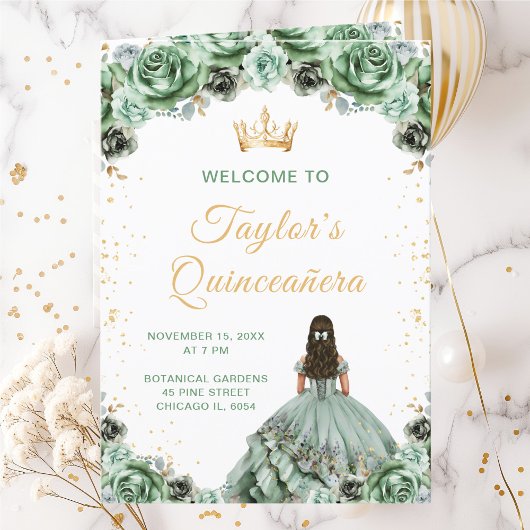 Programme de Quinceañera floral de princesse vert