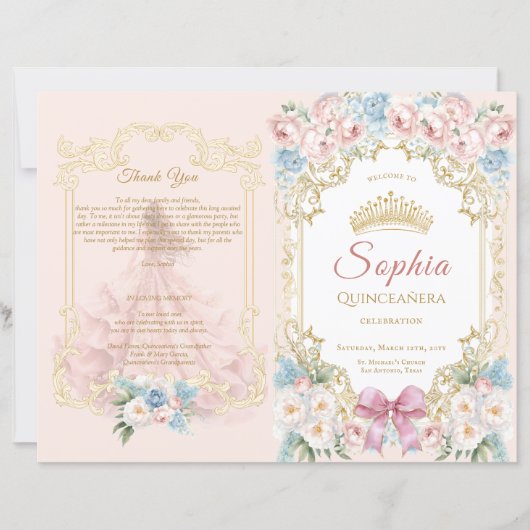 Programme de Quinceanera Florale de Bow Rose Class (Devant)