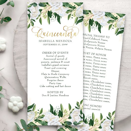 Programme de Quinceanera Florale de pivoine verte