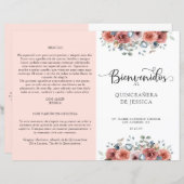 Programme de Quinceanera Florale Espagnol, Bleu et (Devant / Derrière)