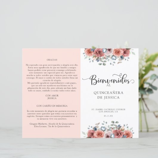 Programme de Quinceanera Florale Espagnol, Bleu et (Debout devant)