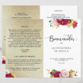 Programme de Quinceanera Florale Jaune d'or rouge (Devant / Derrière)
