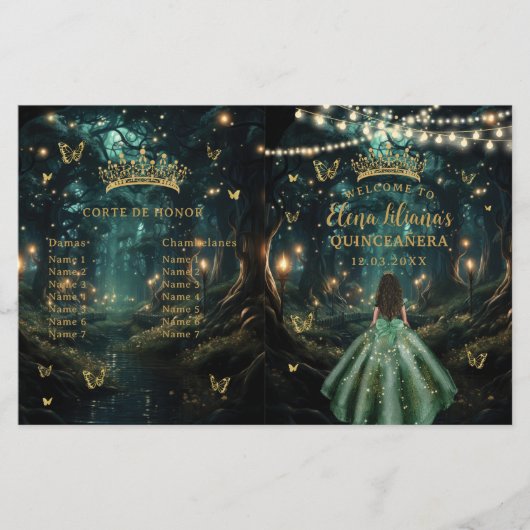 Programme de Quinceañera vert émeraude de la forêt (Devant)