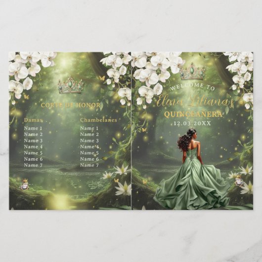 Programme de Quinceanera vert sauge Princesse et G (Devant)