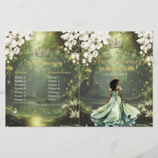 Programme de Quinceanera vert sauge Princesse et G (Devant)