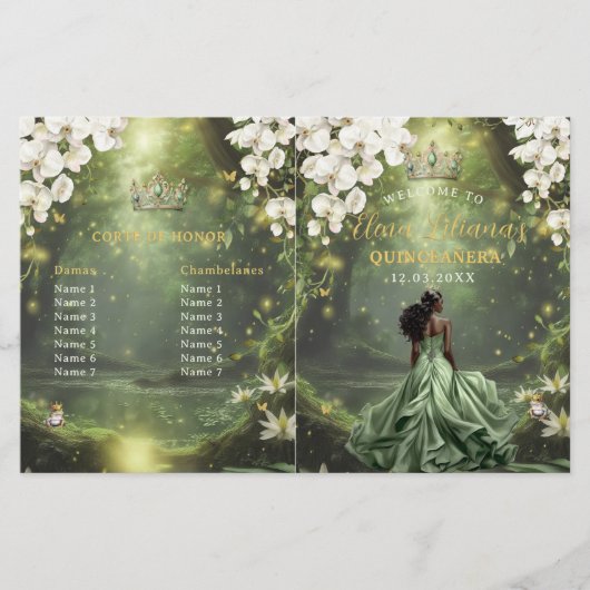 Programme de Quinceanera vert sauge Princesse et G (Devant)