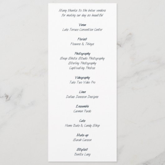 Programme de réception de mariage damassé (Dos)