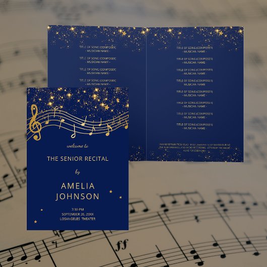 Programme de récital de musique senior Elegant Blu