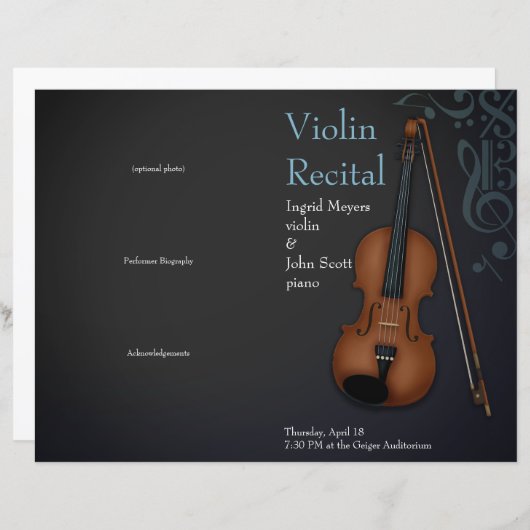 Programme de récital plié violon alto Black & Blue (Devant / Derrière)