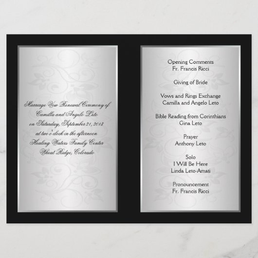 Programme de renouvellement de Vow mariage - COURR (Dos)