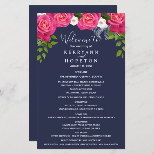 Programme de rose rose rose et bleu de minuit (Devant / Derrière)