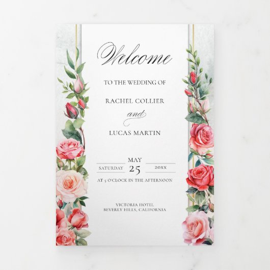 Programme de roses et calligraphie rose aquarelle (Page de couverture)