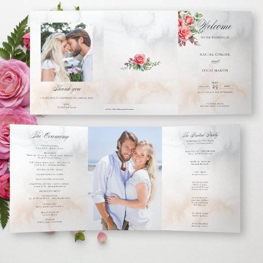 Programme de roses et calligraphie rose aquarelle