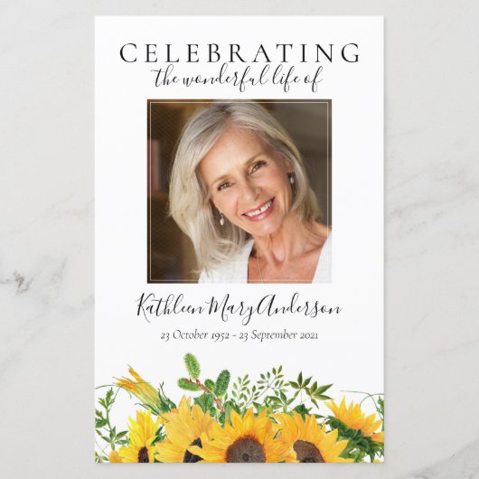 Programme de service commémoratif de tournesols BU (Devant)