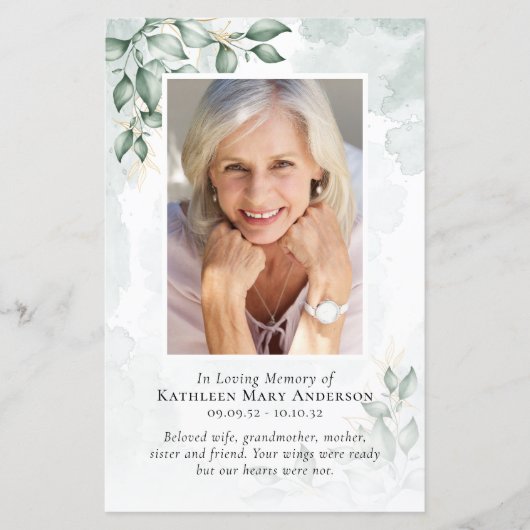 Programme de service commémoratif photo d'eucalypt (Devant)