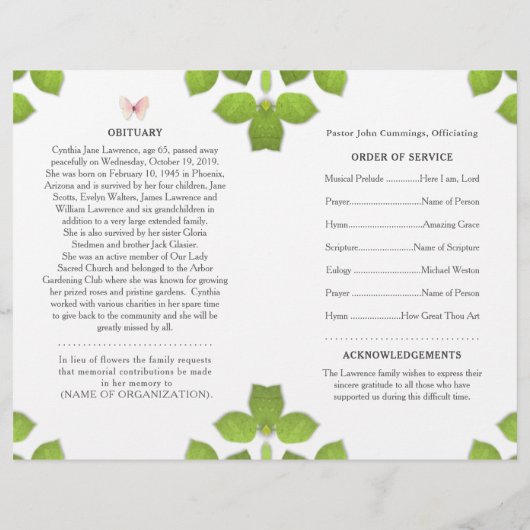 Programme de service commémoratif pour papillons r (Dos)