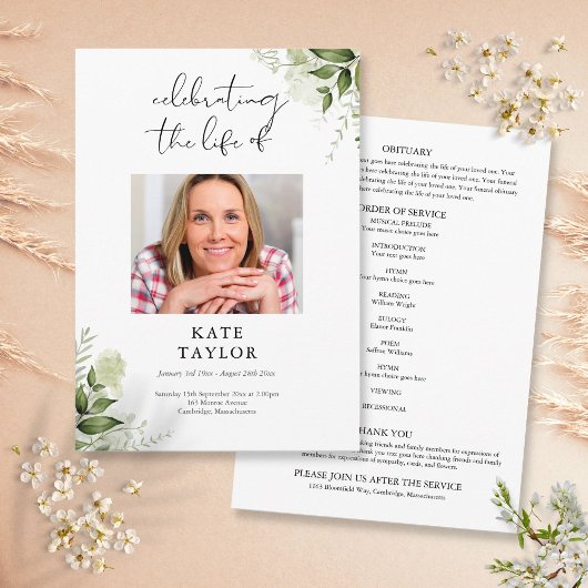 Programme de service funèbre mémorial de verdure 