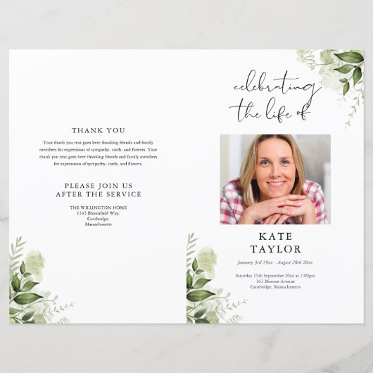 Programme de service funéraire avec photo de verdu (Devant)