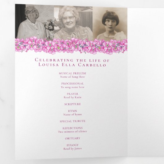 Programme de service funéraire rose oublime-pas fl (Intérieur en premier)