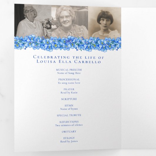 Programme de services funéraires bleu oublier-moi  (Intérieur en premier)