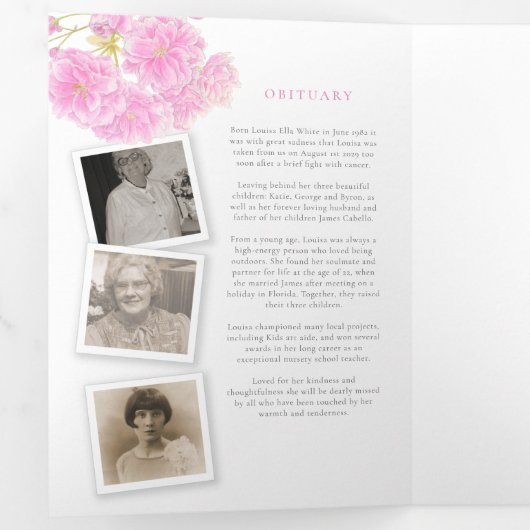 Programme de services funéraires fleur rose photo  (Intérieur en premier)