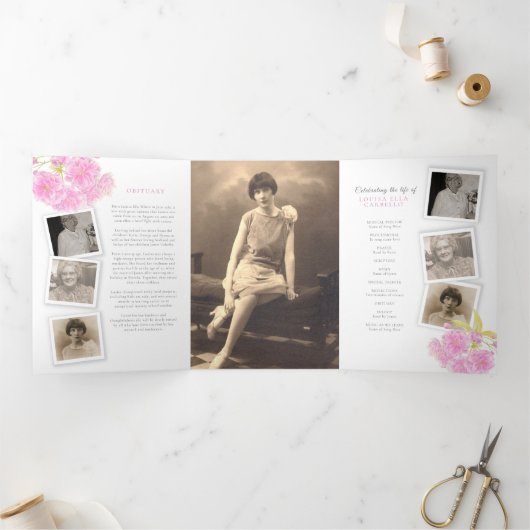 Programme de services funéraires fleur rose photo  (Intérieur)